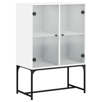 Abbildung von vidaXL Beistellschrank, Kommode mit Glastüren, Sideboard Stauraum, Schrank Anrichte Vitrine für Wohnzimmer, Vitrinenschrank Standschrank, Weiß