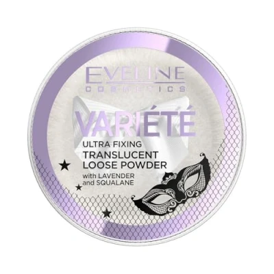 Abbildung von Eveline Cosmetics Variété Transparentes Fixierpuder Glättet, Hydriert und Mattiert Vegane Formel mit Lavendel &amp; Squalan Inklusive Weichem Applikationspuff