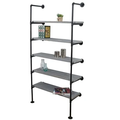 Abbildung von Standregal HWC C45, Wohnregal Bücherregal Ablageregal, Industriedesign Holz Metall, 165x80x28cm grau