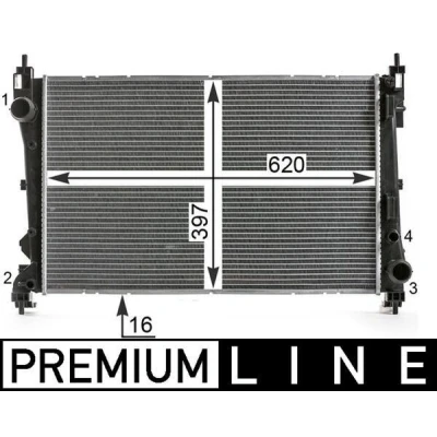 Abbildung von MAHLE ORIGINAL CR 2003 000P Kühler, Motorkühlung 620 397 16 Kühlrippen gelötet FIAT: Doblo II Kombi, Kasten / Kombi