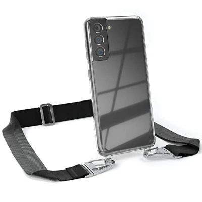 Abbildung von EAZY CASE Hülle mit Band kompatibel Samsung Galaxy S21 5G Handyhülle Umhängeband für Silikonhülle Transparent Schutzhülle Handykette zum Umhängen Handykordel Smartphone in Schwarz