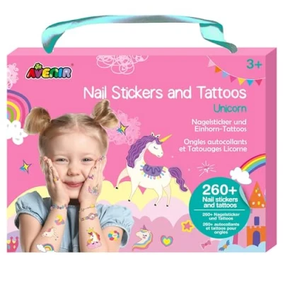 Abbildung von Kreativ Set Nagelsticker &amp; Tattoos, Motiv: Einhorn, temporäre Aufkleber für Kinder ab 3 Jahren