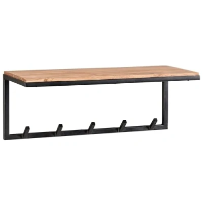 Abbildung von FineBuy Design Wandgarderobe Akazie Massivholz/Metall 70x27x30 cm, Hakenleiste mit Ablage, Flurgarderobe Garderobe Wand Holz