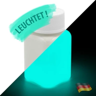 Abbildung von lumentics Premium Leuchtfarbe GrünBlau 100g Im Dunkeln leuchtende Malfarbe Nachleuchtende UV Farbe mit Glow Effekt Phosphoreszierend Made in Germany