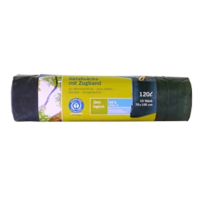Abbildung von inapa Müllsack/Gartenabfallsack Secolan 120l mit Zugband reißfest, belastbar, 100% recyclingfähig 1 Rolle/10 Stück