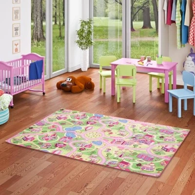 Abbildung von Snapstyle Kinder Spiel Teppich Girls Rosa Village in 24 Größen
