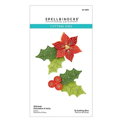 Abbildung von Spellbinders Stanzschablonen mit Weihnachtsstern und Stechpalmen, Metall