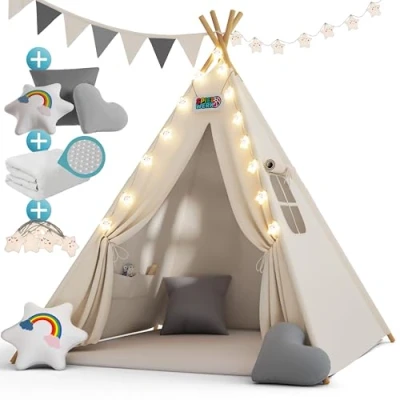 Abbildung von Spielwerk Spielzelt 2,5 cm Bodenmatte Lichterkette Baumwolle 3 Kissen Kinder Tipi