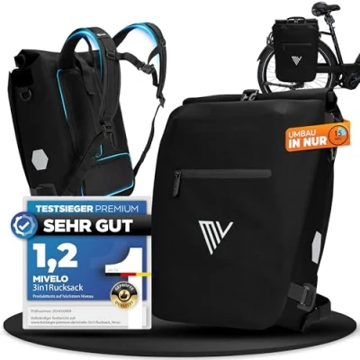 Abbildung von MIVELO 3in1 Fahrradtasche für Gepäckträger I Rucksack, Gepäckträgertasche hinten &amp; Umhängetasche Fahrrad In 15 Sekunden umgebaut Bequemer Fahrradrucksack 100% wasserdichte Tasche (Schwarz)