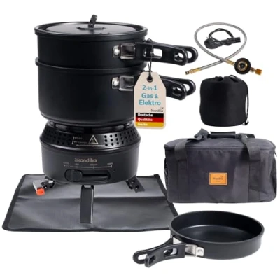 Abbildung von Campingkocher Hybrid Rask SET 2 in 1 Betrieb mit Strom oder Gas Piezozündung