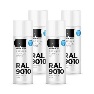 Abbildung von COSMOS LAC Sprühlack Sprühdose 400ml Sprühfarbe für den DIY Bereich, geeignet alle Oberflächen Lackspray 4, RAL 9010 reinweiß glänzend
