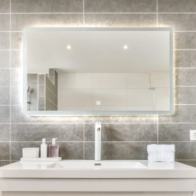 Abbildung von HOME DELUXE Badspiegel LED Spiegel Rechteckig NOLA (Beschlagfrei, Dimmbar &amp; Energiesparend), Wandspiegel, Badspiegel, Badezimmerspiegel, Kosmetikspiegel
