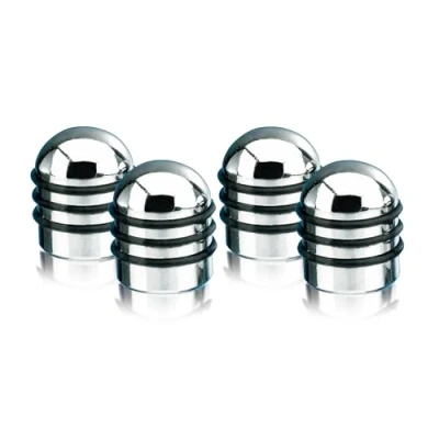 Abbildung von FOLIATEC AIRCAPS Ventilkappen Aluminium Auto Ventildeckel Ventilabdeckung Reifenventilkappen für 4 Räder, Chrom mit 3 schwarzen Gummiringen