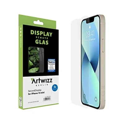Abbildung von Artwizz SecondDisplay Schutzglas kompatibel für iPhone 13 Mini 3 Stück HD Displayschutz aus Sicherheitsglas, 9H Härte
