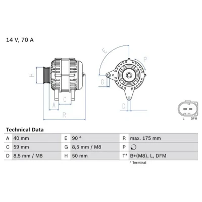 Abbildung von BOSCH 0 986 041 910 Lichtmaschine 14V 70A VOLKSWAGEN: Lupo / 3L, SEAT: Ibiza 2, Arosa, Inca, SKODA: Octavia I Schrägheck