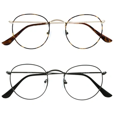 Abbildung von OPULIZE Sol Lesebrille 2er Pack Blaulichtfilter Runder Metall Retro Rahmen Verbessern Den Schlaf Computer Gaming Entspiegel Braun Metallgrau Herren Damen BB94 27 +3.00
