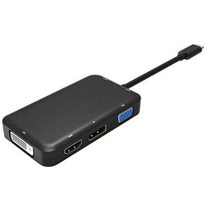 Abbildung von PremiumCord USB C Dock mit 4K HDMI, DisplayPort, DVI, VGA, Kompatibel Video 4K@60Hz 2160p, Full HD 1080p, 3.1 Typ C, Farbe schwarz, Aluminiumgehäuse, Länge 20cm