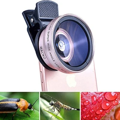 Abbildung von 2 in 1 Handy Objektiv,0.45X Super Wide Angle,Makro objektiv für Smartphones,Macro Phone Camera Lens Cell Phone,Makro hd Kamera Universal,für iPhone Android Smartphone (Rose Gold)