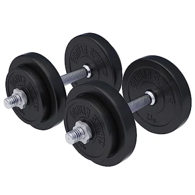 Abbildung von GORILLA SPORTS Kurzhantel 2er Set, Kurzhantelset 20kg, Ø 30mm, Gewichte Set aus Kunststof, (mit 2 Kurzhantelstangen und 4 Sternverschlüsse), Griff Gerändelt Hantelset, Kurzhanteln, Hanteln, Krafttraining, Gym