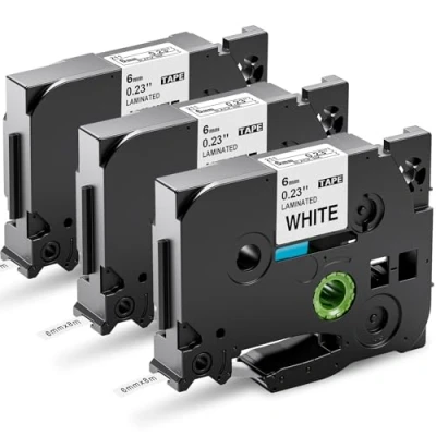Abbildung von Upwinning TZe 211 6mm Kompatibel mit Brother P touch Bänder 6mm, Tz Tape 6 mm Schriftbänder Schwarz auf Weiß Laminiert für H100r H105 900 1000 1280