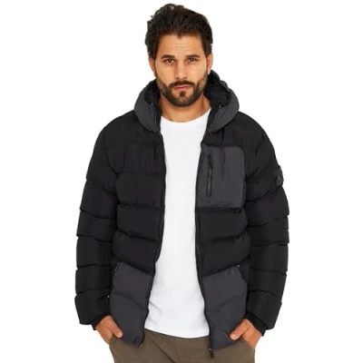 Abbildung von Soulstar Herren Winterjacke mit Kapuze Steppjacke Pufferjacke Outdoorjacke Übergangsjacke Mens Jacket S2_MJ KAZO Black XXL