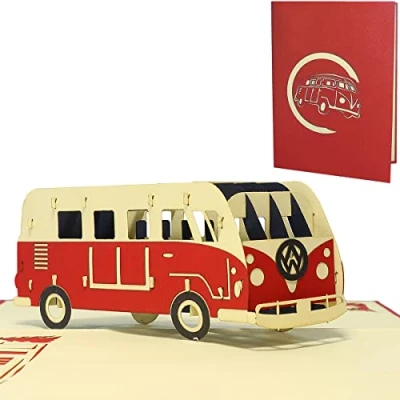 Abbildung von LINPOPUP®, Karte Bus, Geburtstag, Geburtstagskarte, 3D Grußkarten Auto, Geburtstagskarten, Gutschein Urlaub, rot, N334