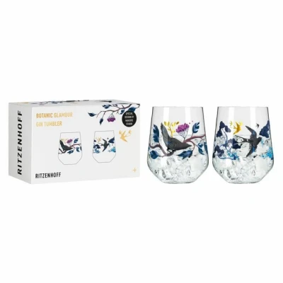 Abbildung von RITZENHOFF 3801002 Gin Glas Set 700 ml Serie Botanic Glamour Nr. 1, 2 Stück Tumbler mit Papierwelten Made in Germany