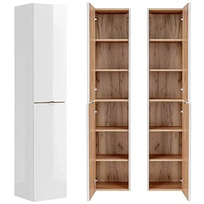 Abbildung von Lomadox Hochschrank TOSKANA 56 Badezimmer in Weiß Hochglanz B/H/T ca. 35/170/33cm