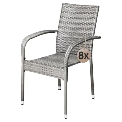 Abbildung von Casaria® Gartenstühle 8er Set Stapelbar Wetterfest Polyrattan Outdoor 160kg Garten Terrasse Balkon Stuhl mit Armlehne Gartensessel Stapelstühle Grau