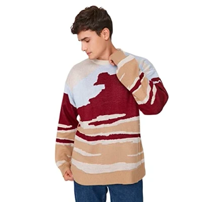 Abbildung von TRENDYOL Herren Pullover mit Rundhalsausschnitt, Colorblock oversize Sweatshirt, Merhfarbig, M EU