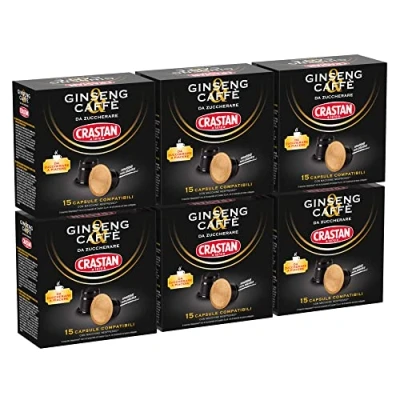 Abbildung von CRASTAN 1870, 90 Kapseln, 6 Schachteln mit 15 Ginseng und Kaffee Getränkekapseln, Nespresso kompatible Kapseln zum Süßen nach Genuss, glutenfreies Getränk, 100% Made in Italy