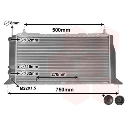 Abbildung von VAN WEZEL *** IR PLUS 03002026 Kühler, Motorkühlung Aluminium 600 307 44 mit Dichtung Verschlussstopfen Kühlrippen mechanisch gefügt