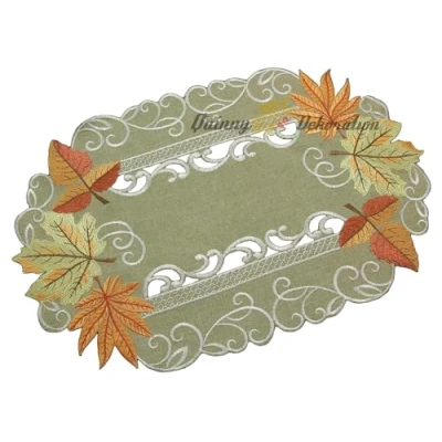 Abbildung von Quinnyshop Herbst Blätter Tischläufer Tischdecke Mitteldecke Kissenhülle Leinen Optik Grün Beige Größe wählbar (ca. 30 x 45 cm Oval)