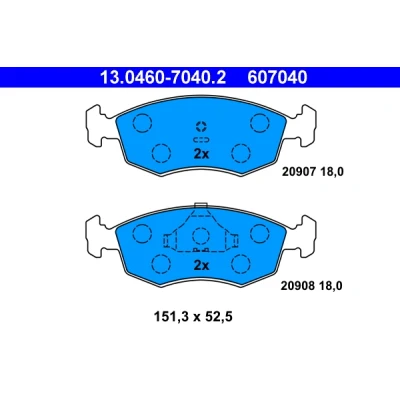 Abbildung von ATE 13.0460 7040.2 Bremsbelagsatz nicht für Verschleißwarnanzeiger vorbereitet, exkl. Verschleißwarnkontakt FORD: Sierra Mk2 Limousine, ESCORT 4