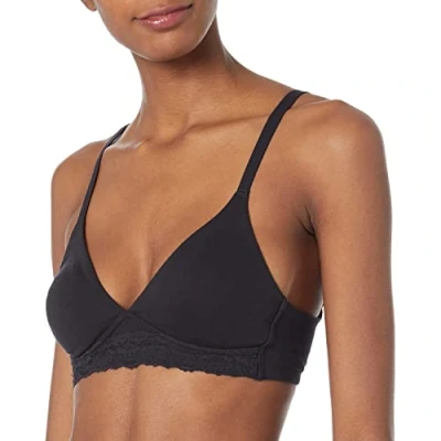 Abbildung von Amazon Essentials Damen Ungefütterter Bralette aus Baumwolle und Spitze, Schwarz, 44