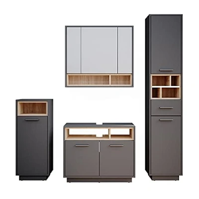 Abbildung von Vicco Badmöbel Set Beatrice, Anthrazit/Sonoma, 4 Teile, (4 er Set, St., Set)