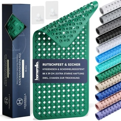 Abbildung von Badematte rutschfest Kinder 100% BPA frei Inkl. 2 Haken zum Aufhängen 100x40cm Homerella, Antirutschmatte Badewanne Baby hautsensitiv &amp; schimmelresistent, Badewannenmatte waschbar