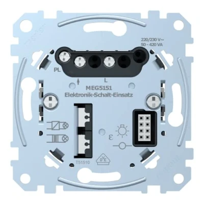 Abbildung von Schneider Electric Merten MEG5151 0000 Unterputz Elektronik Schalt Einsatz 1 fach 50 420 VA, für ohmsche oder induktive Lasten wie Glühlampen und NV Halogenbeleuchtung mit konventionellem Trafo
