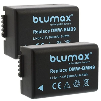 Abbildung von 2X Blumax Akku ersetzt DMW BMB9 / BMB9E 890mAh kompatibel mit Panasonic Lumix DMC FZ40 FZ45 FZ47 FZ48 FZ60 FZ62 FZ70 FZ72 FZ100 FZ150