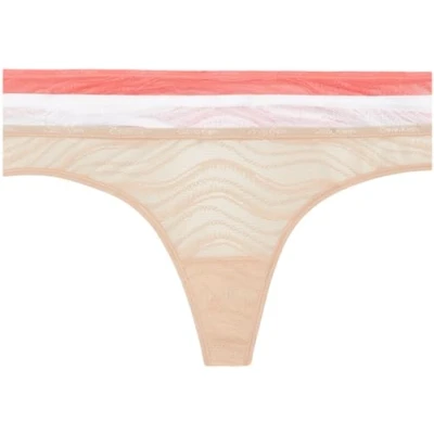 Abbildung von Calvin Klein Damen 3er Pack Strings mit Spitze, Mehrfarbig (Calypso Coral/Cedar/White), L