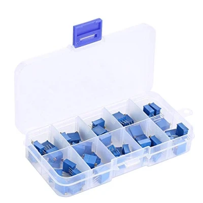 Abbildung von 50 Stück Multiturn Trimmer Potentiometer Sortiment Kit 3296W 100/200/500/1k/2k/5k/10k/20k/100k/500k Ohm verstellbarer Trimmerwiderstand