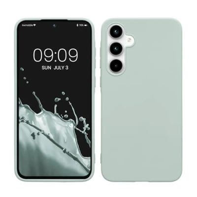 Abbildung von kwmobile Hülle kompatibel mit Samsung Galaxy A35 weiches TPU Silikon Case Cover geeignet für kabelloses Laden Cool Mint