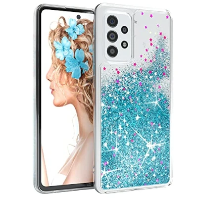 Abbildung von EAZY CASE Hülle kompatibel mit Samsung Galaxy A52 / (5G) A52s Schutzhülle Flüssig Glitzer, Handyhülle, Back Cover Glitter Flüssigkeit, TPU/Silikon, Transparent/Durchsichtig, Blau