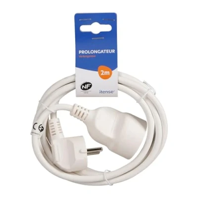 Abbildung von ITENSE Verlängerungskabel, Verlängerungskabel 2 m Intensität: 16 A Kabel HO5VV F 3G1 mm² Farbe: Weiß Verwendung im Innenbereich Länge: