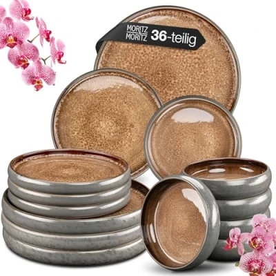 Abbildung von Moritz &amp; Tafelservice SOLID Geschirr Set Beige (36 tlg), 12 Personen, Steinzeug, Kombigeschirr für Personen