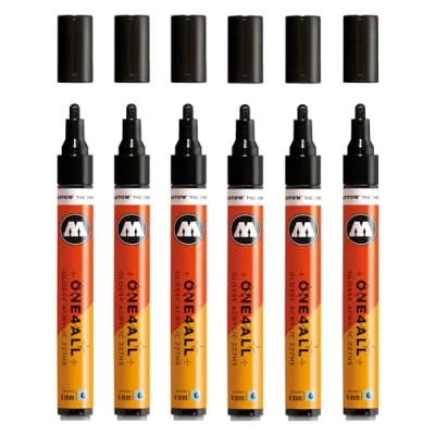 Abbildung von Molotow One4All 227HS Acryl Marker glossy (4,0 mm Strichstärke, hochglanz, hochdeckend und permanent, schnell trocknend, nachfüllbar, für fast alle Untergründe) 6 Stück Farbe 252 black