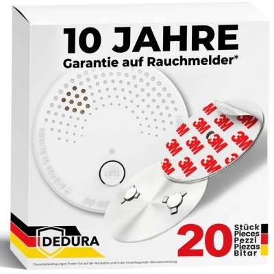 Abbildung von Rauchmelder mit Magnethalterung ohne Bohren und Schrauben 10 Jahre Garantie Magnethalter extra starken Klebepads