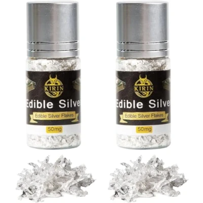 Abbildung von Essbare Blattsilber Flocken echtes Silber 100mg Streuer zum Basteln Lebensmittel Kuchen Backen Torten Schokolade Dekorfolie Künstlerbedarf