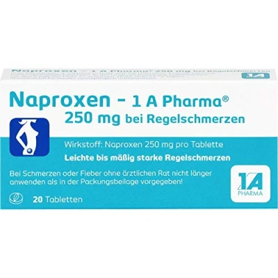 Abbildung von Naproxen 1 A Pharma 250 mg bei Regelschmerzen 20 St