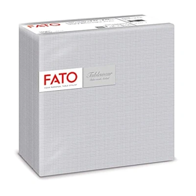 Abbildung von Fato Trockene Papierservietten, Airlaid, Textileffekt, 50er Pack Servietten, Format 40x40 gefaltet in 4, Dekor Shade Silver